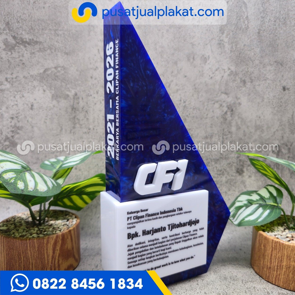 Jual Plakat Resin Marmer Biru Custom PT CFI Profesional dan Eksklusif